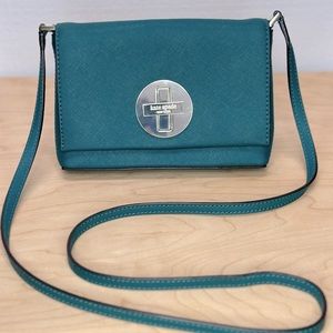 Kate Spade Hunter Green Teal Crossbody Purse - Like New - Silver Hardware